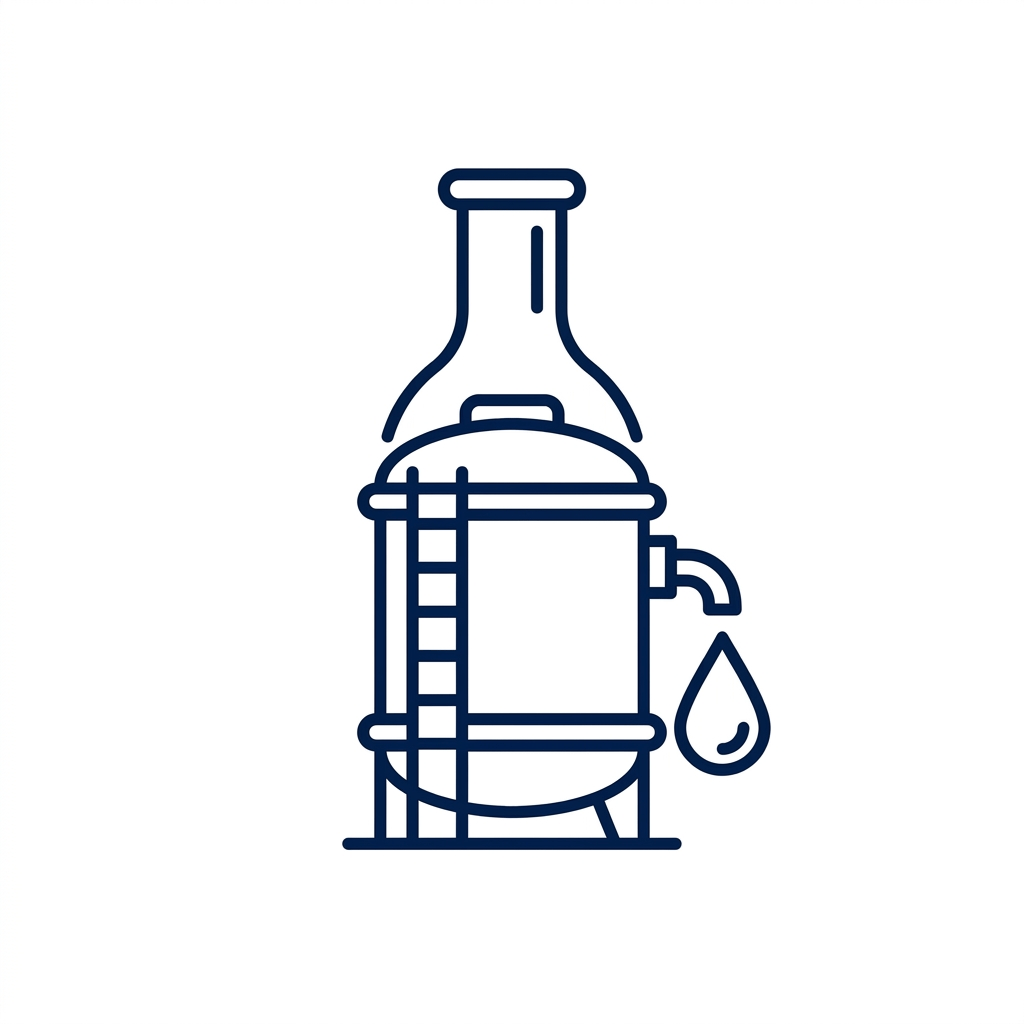 Line icon of laboratory distillation apparatus with a water droplet