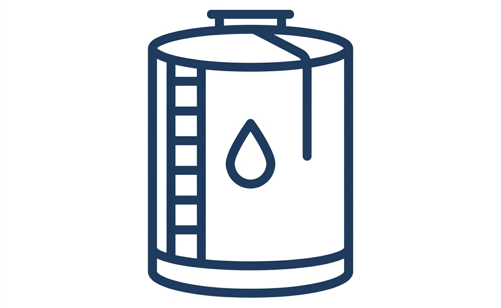 Outline icon of a rain gauge with a droplet and measurement scale