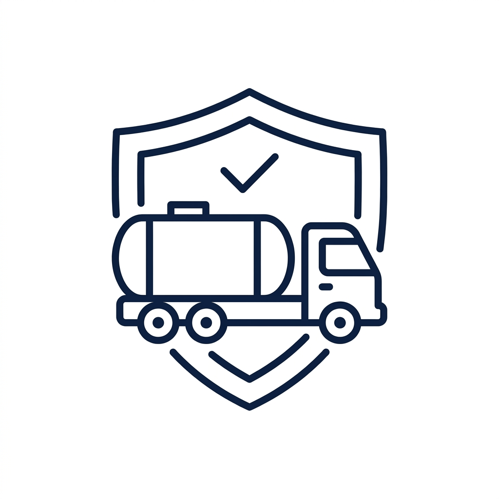 Tanker truck beneath a shield with a checkmark