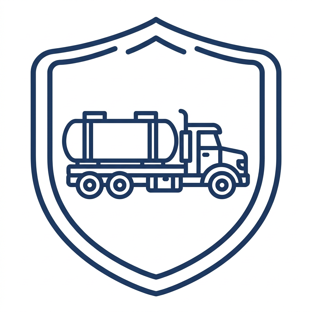 Navy tanker truck icon inside a shield
